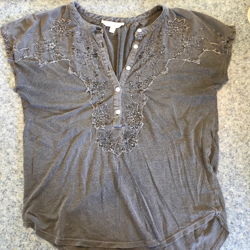 LUCKY BRAND Slub Knit Embroidered Henley T-Shirt